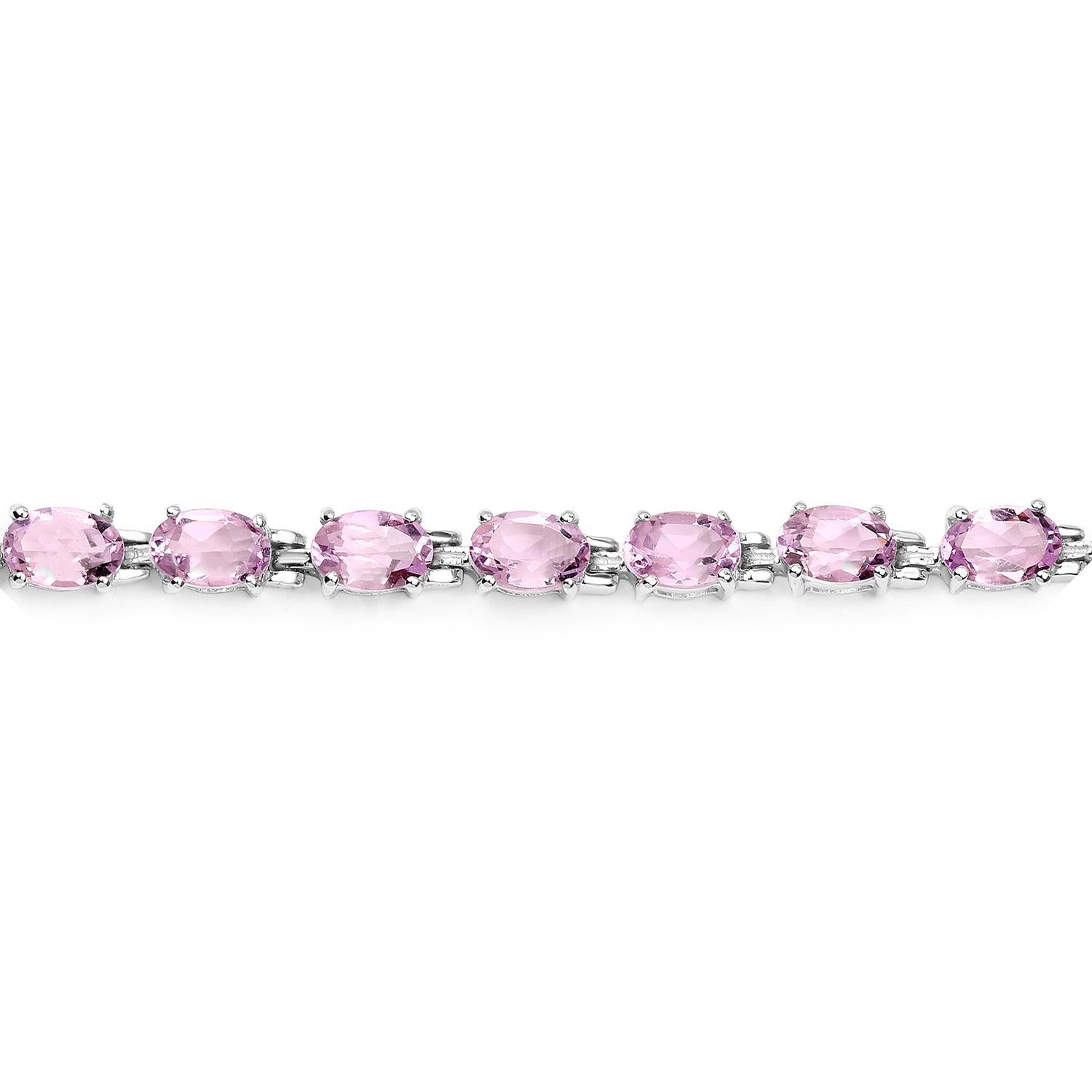 Pulsera Tenis Amatista Rosa 8,5 Quilates Plata de Ley Corte oval en venta