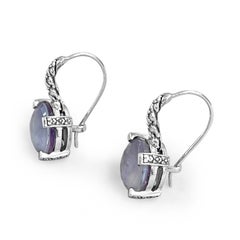 Pink Amethyst with Flower Engraving Sterling Silver Drop Earrings
