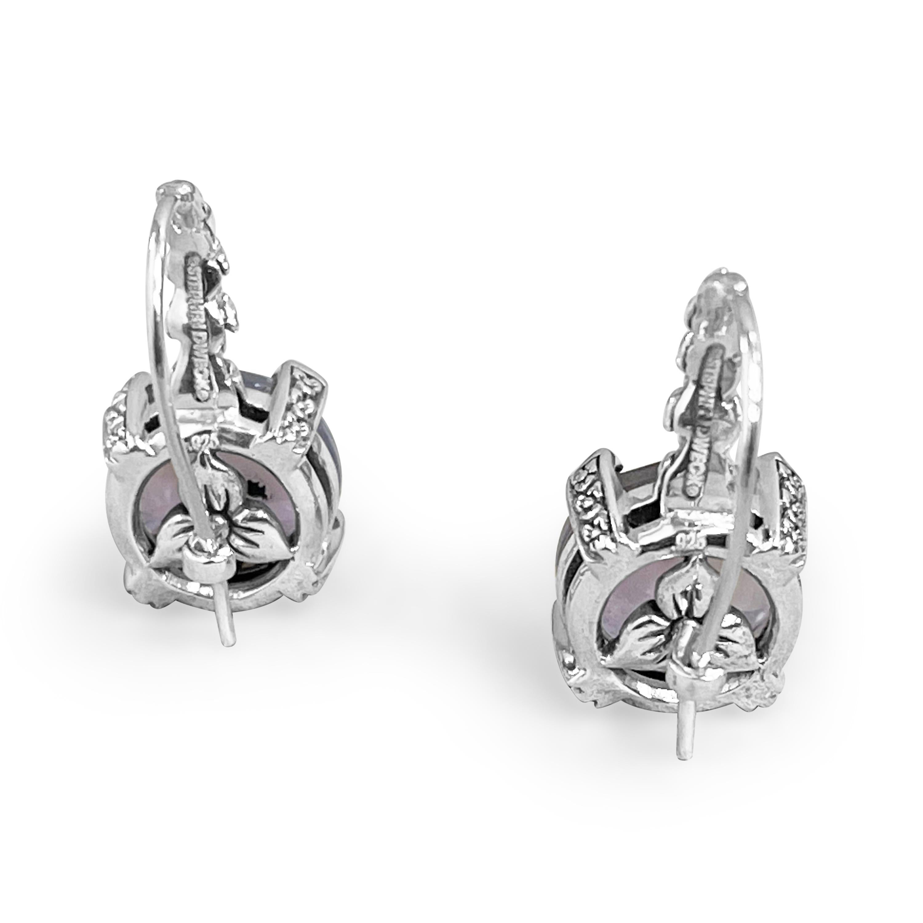 Tropfenohrringe aus Sterlingsilber mit rosa Amethyst und Blumengravur (Kunsthandwerker*in) im Angebot