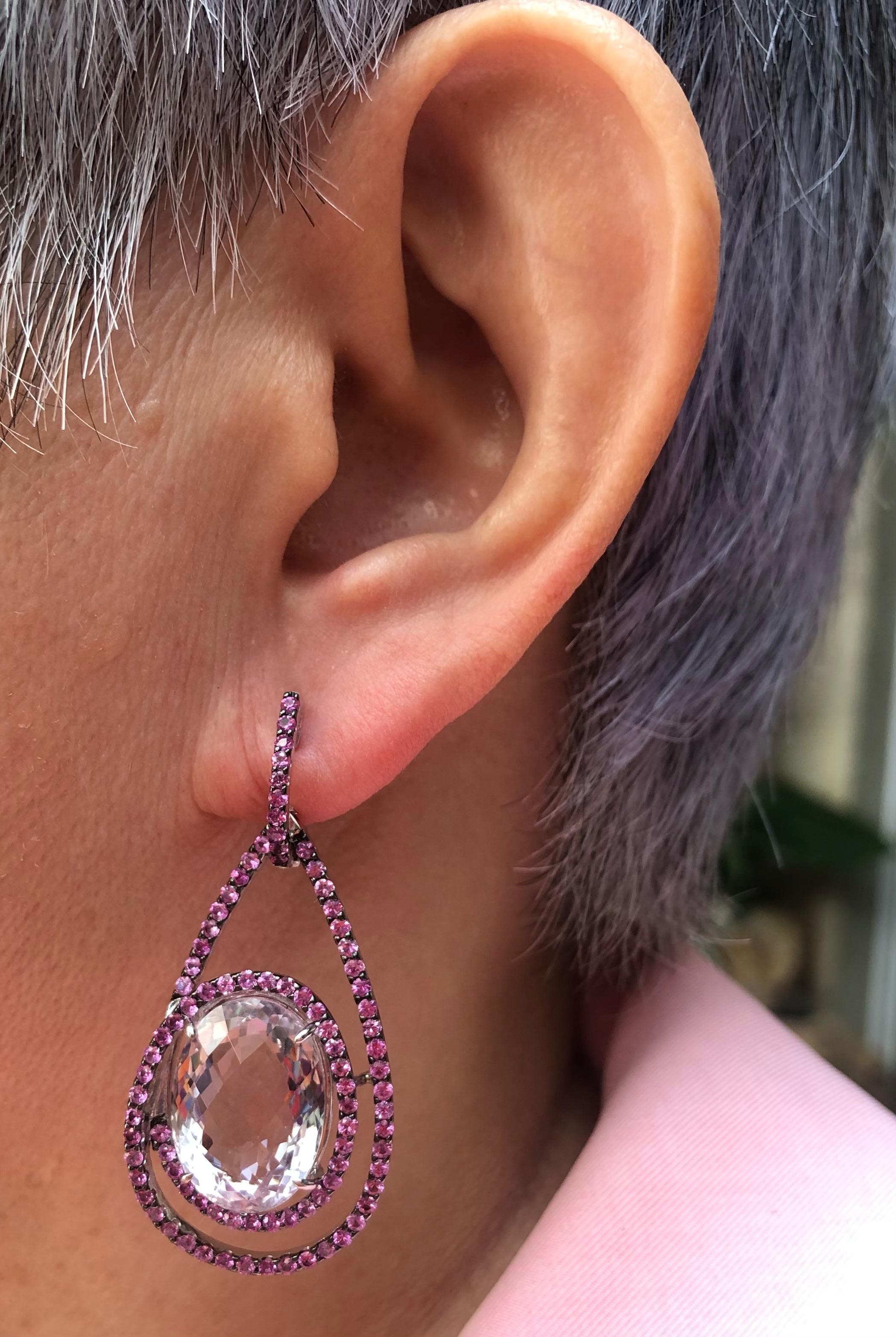 Pink Amethyst 28.86 carats with Pink Sapphire 4.35 carats Earrings set in 18 Karat White Gold Settings

Width: 2.4 cm
Length: 5.4 cm 

