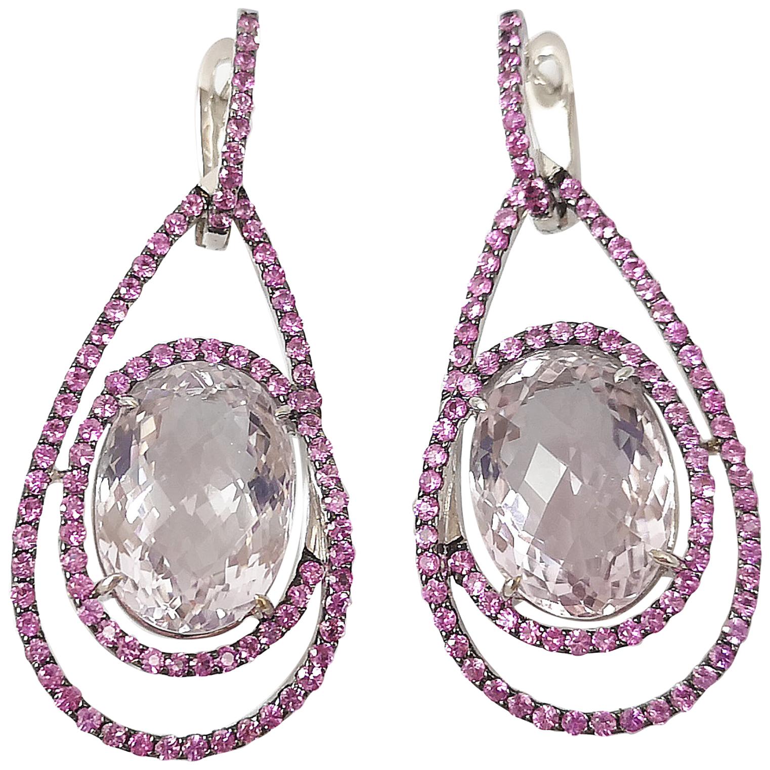 Pink Amethyst with Pink Sapphire Earrings Set in 18 Karat White Gold Settings