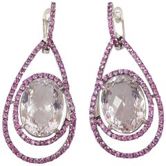 Pink Amethyst with Pink Sapphire Earrings Set in 18 Karat White Gold Settings