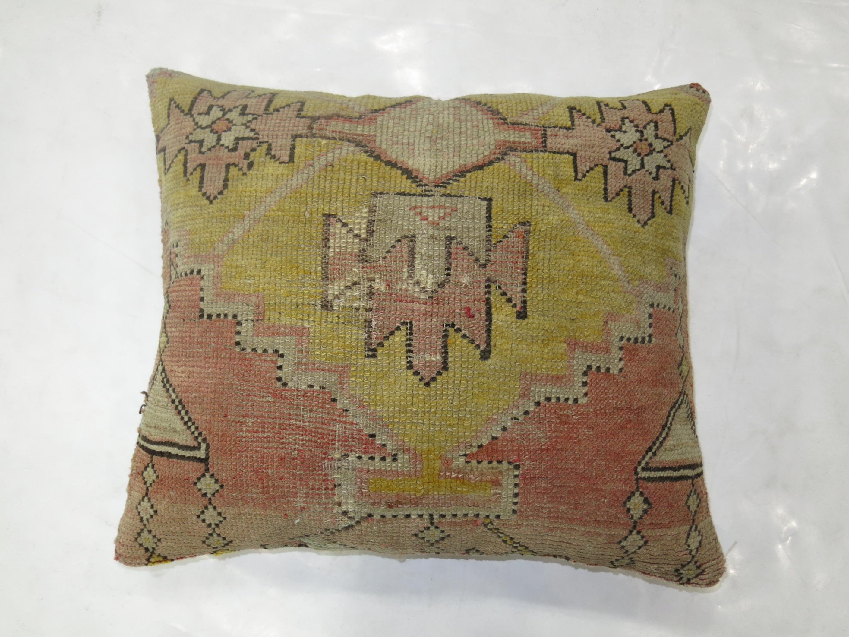 Oushak Pink Anatolian Rug Pillow For Sale