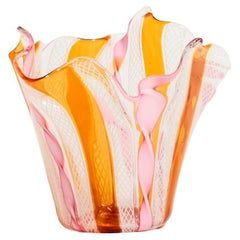 Vintage Pink and Amber Venetian Handkerchief Bowl