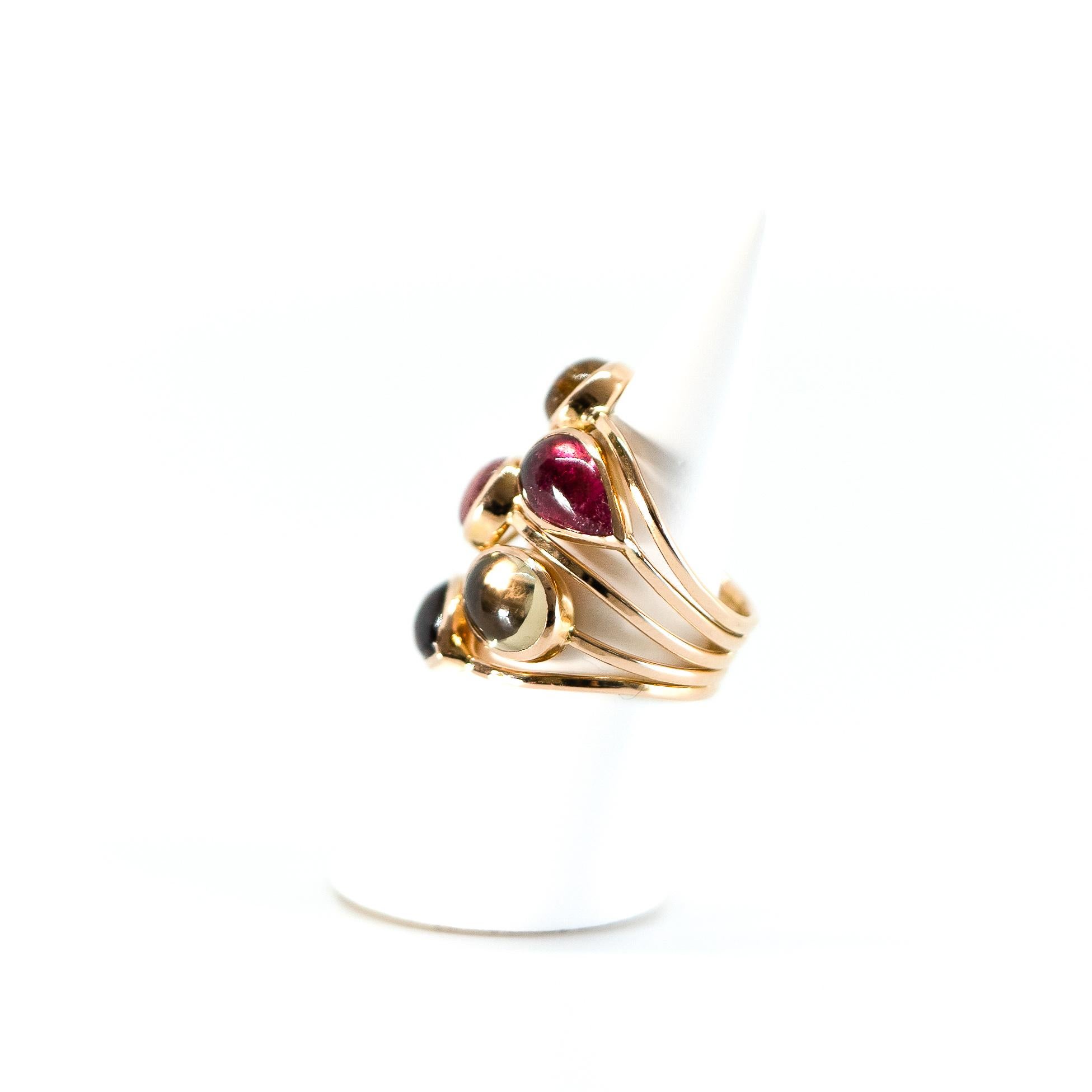 Contemporary 18K Pink Gold Ring Set with Pink and Beige Tourmalines Cameo by Marion Jeantet