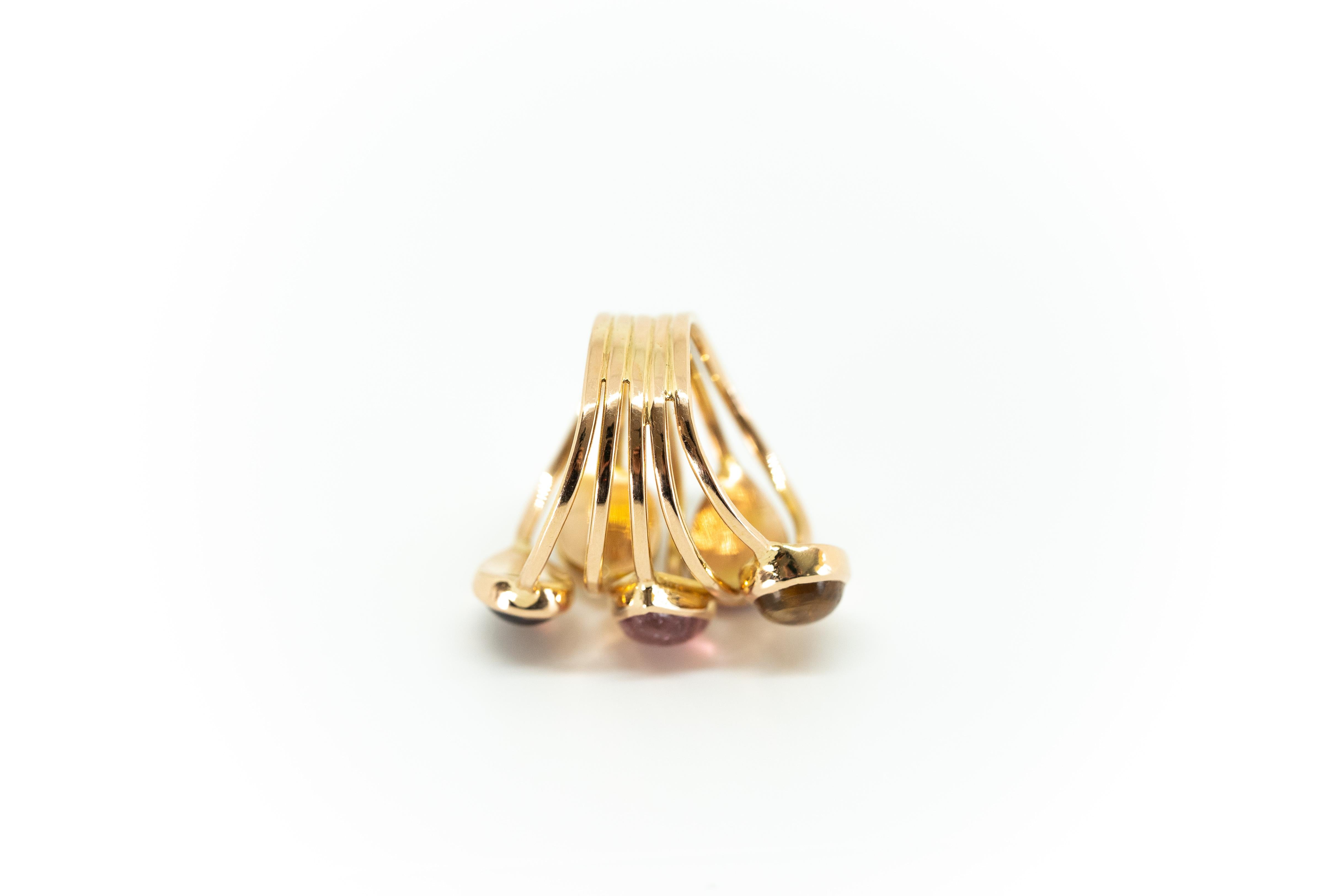 18K Pink Gold Ring Set with Pink and Beige Tourmalines Cameo by Marion Jeantet In New Condition In Paris, FR