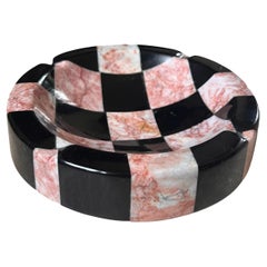 Pink and black chequered marble ashtray, mid 20th century