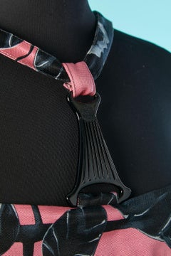 Pink and black flower printed cocktail dress Versace