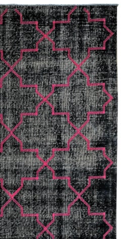 Pink and Black Handmade Vintage Turkish Anatolian Overdyed Distressed Rug