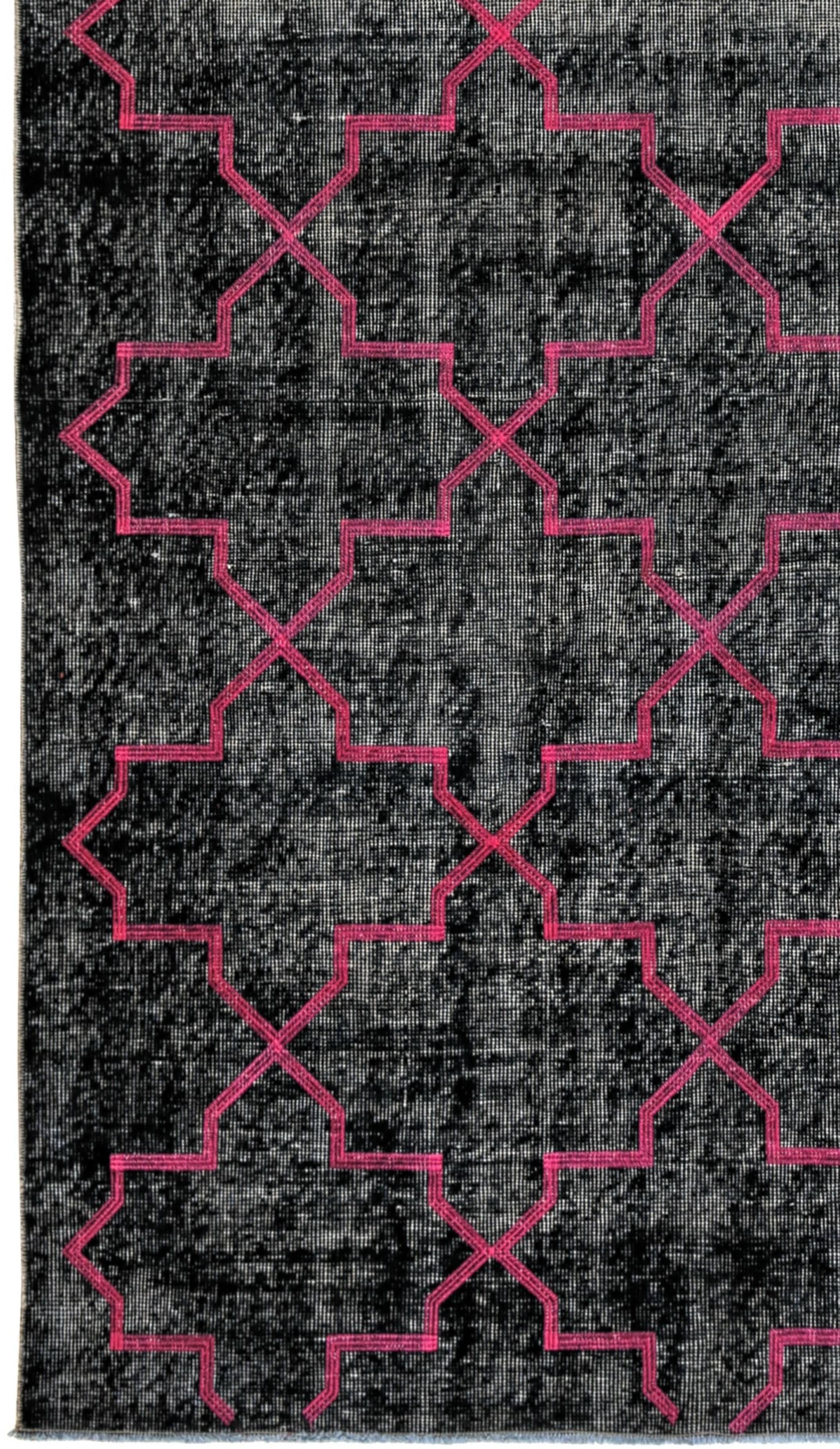 Pink and Black Handmade Vintage Turkish Anatolian Overdyed Distressed Rug In Excellent Condition For Sale In North Bergen, NJ