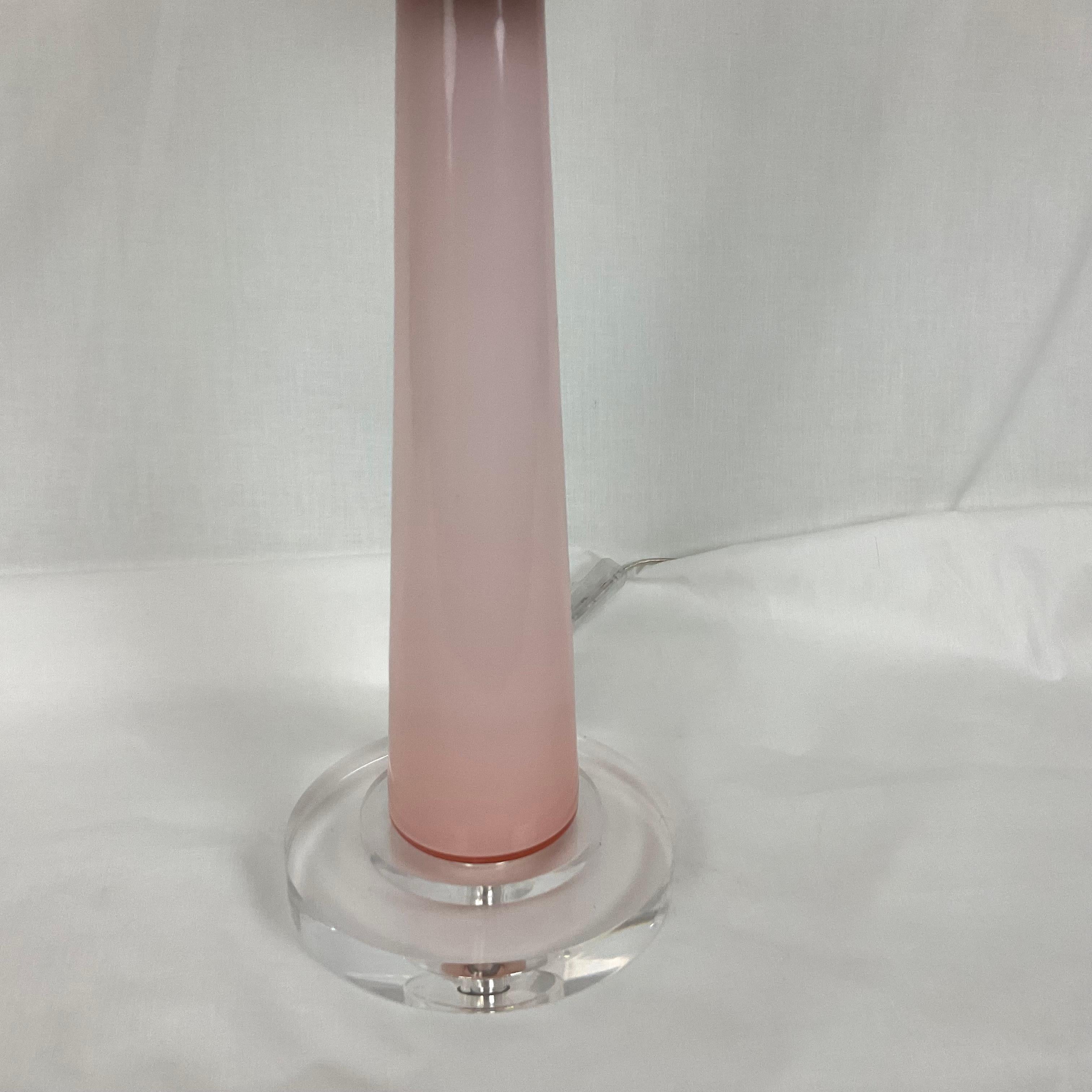 Pink and Black Murano Glass and Lucite Table Lamp with Pink Shade For Sale 6