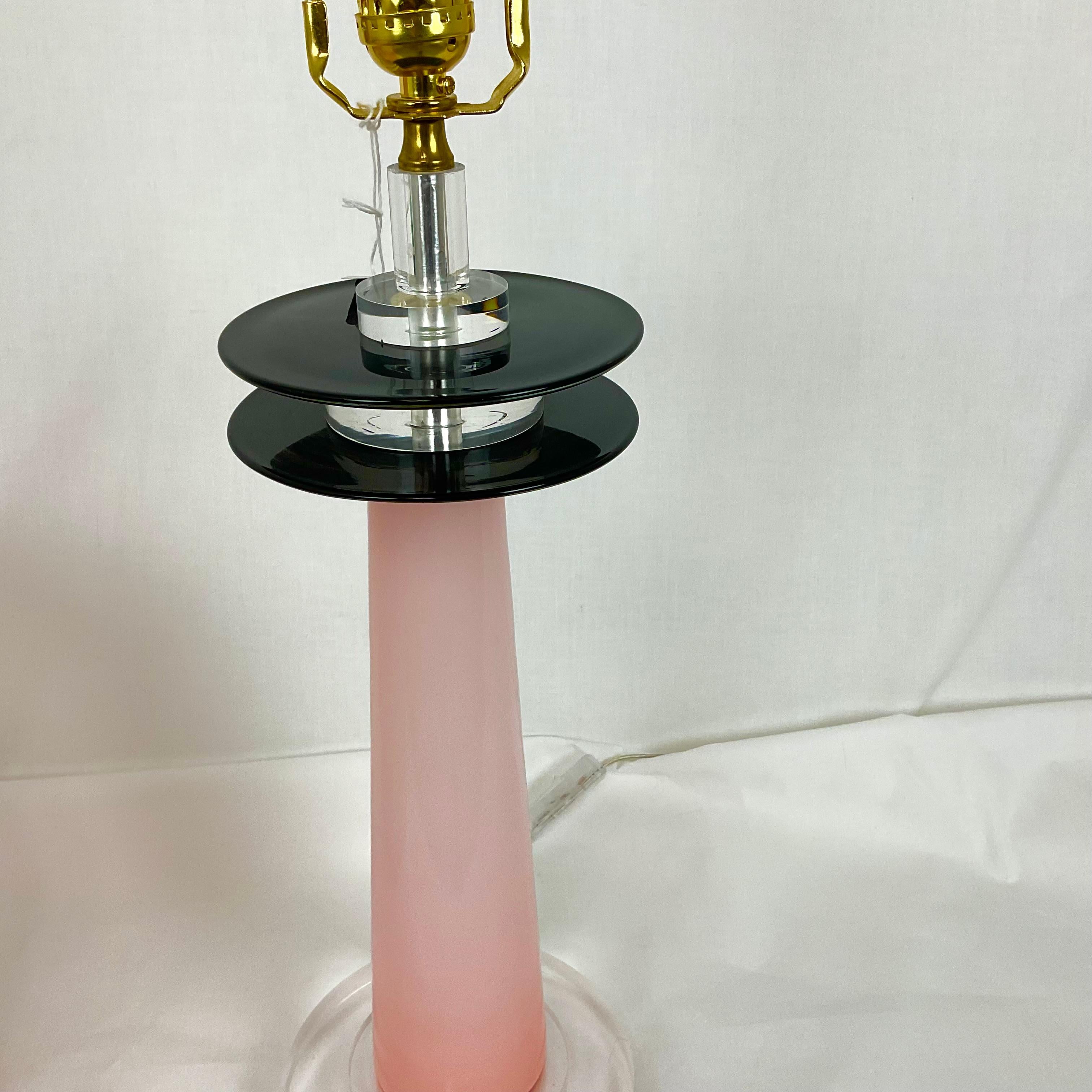 Pink and Black Murano Glass and Lucite Table Lamp with Pink Shade For Sale 7