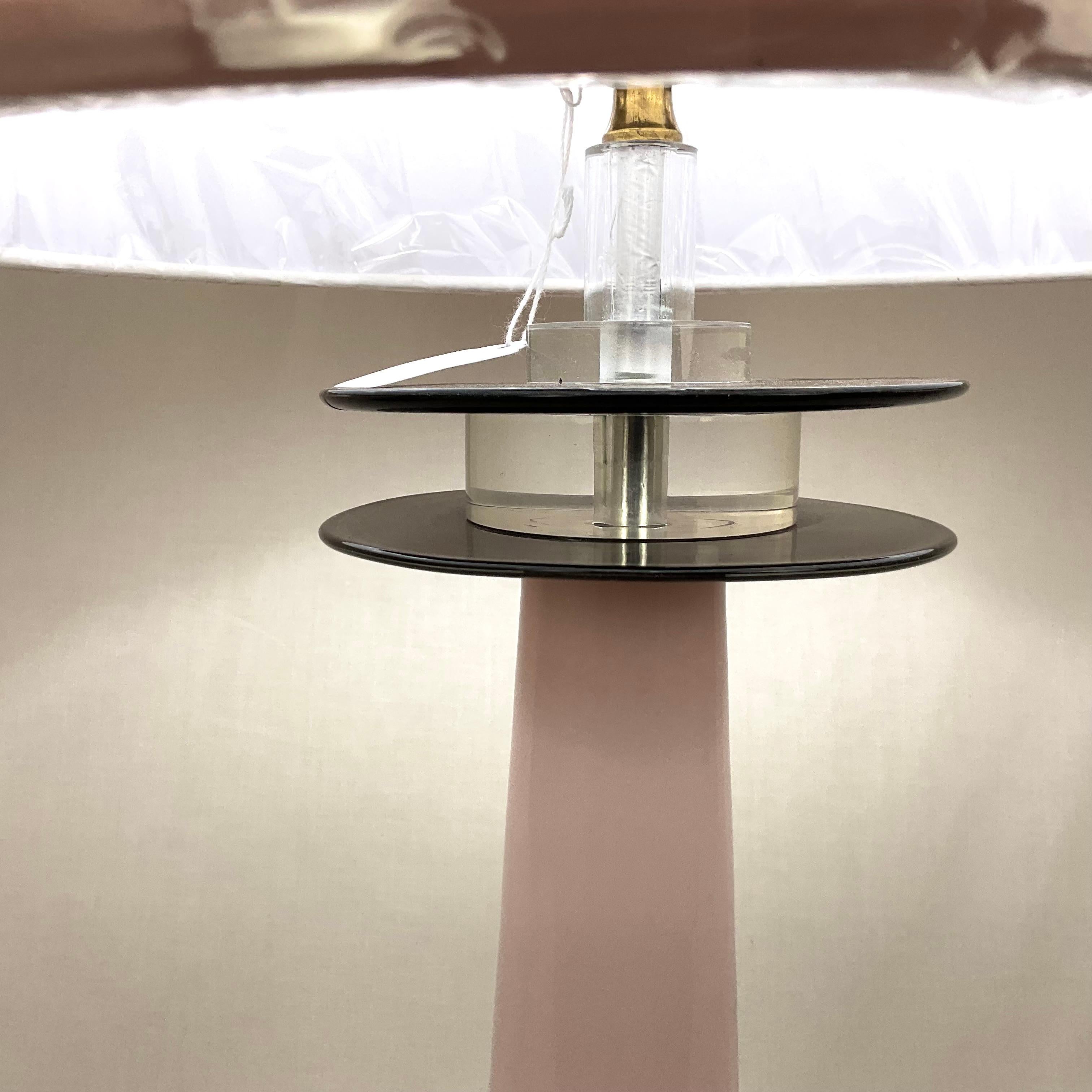 Italian Pink and Black Murano Glass and Lucite Table Lamp with Pink Shade For Sale
