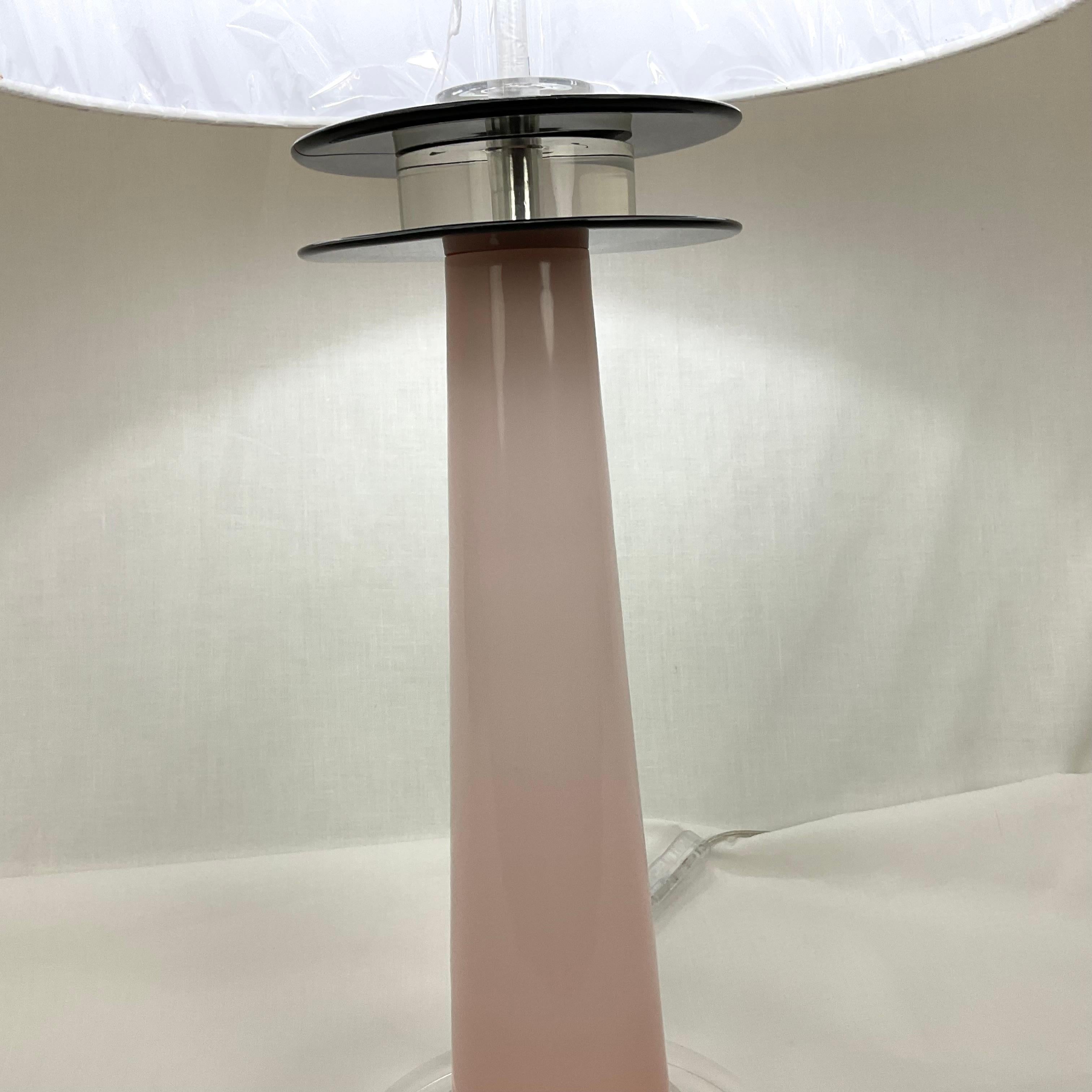 Contemporary Pink and Black Murano Glass and Lucite Table Lamp with Pink Shade For Sale