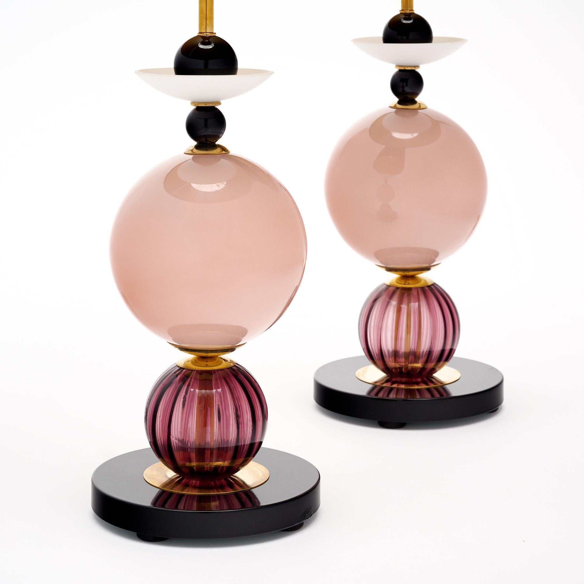 Lampade in vetro di Murano rosa e nero in vendita 1