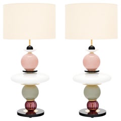 Pink and Black Murano Glass Lamps