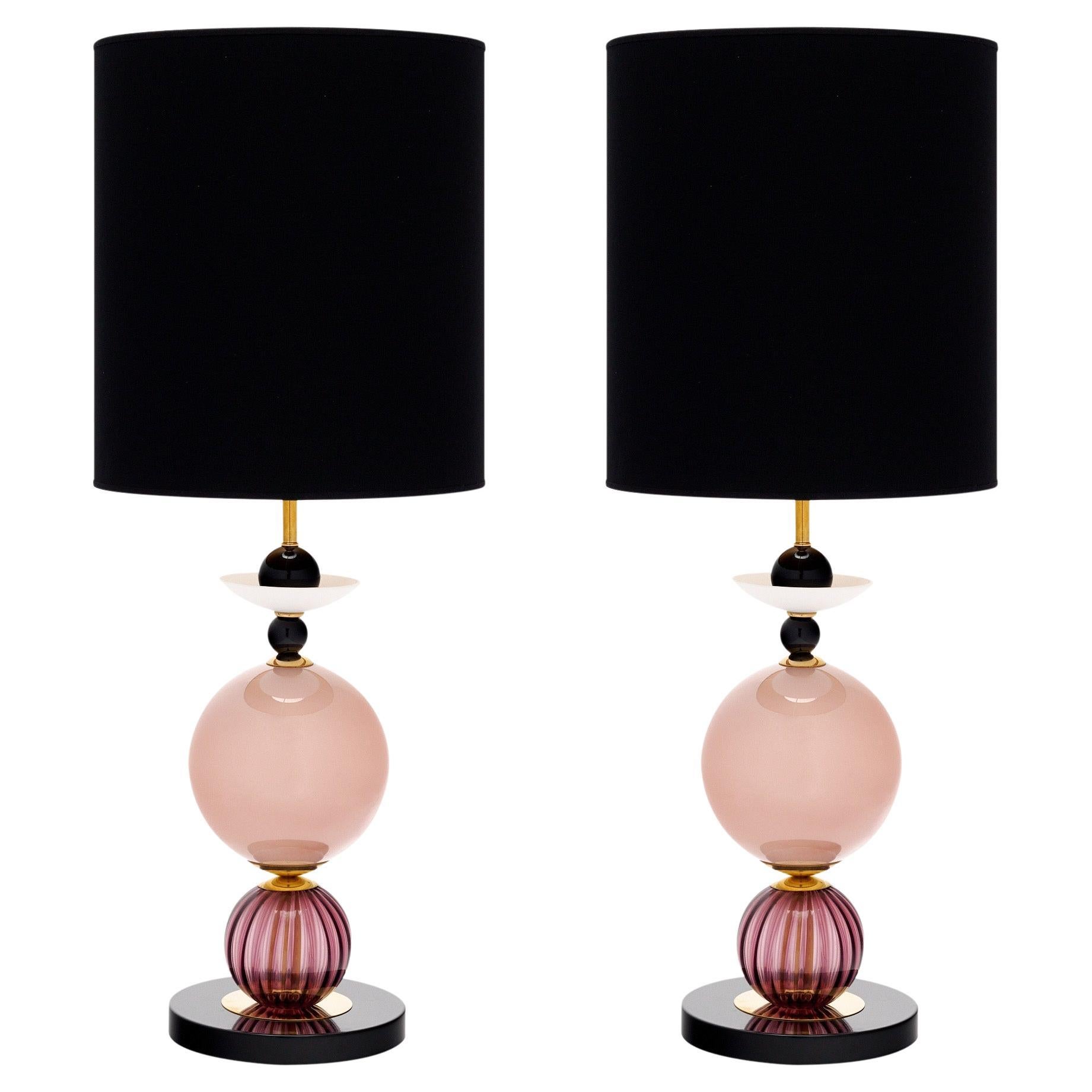 Lampade in vetro di Murano rosa e nero in vendita