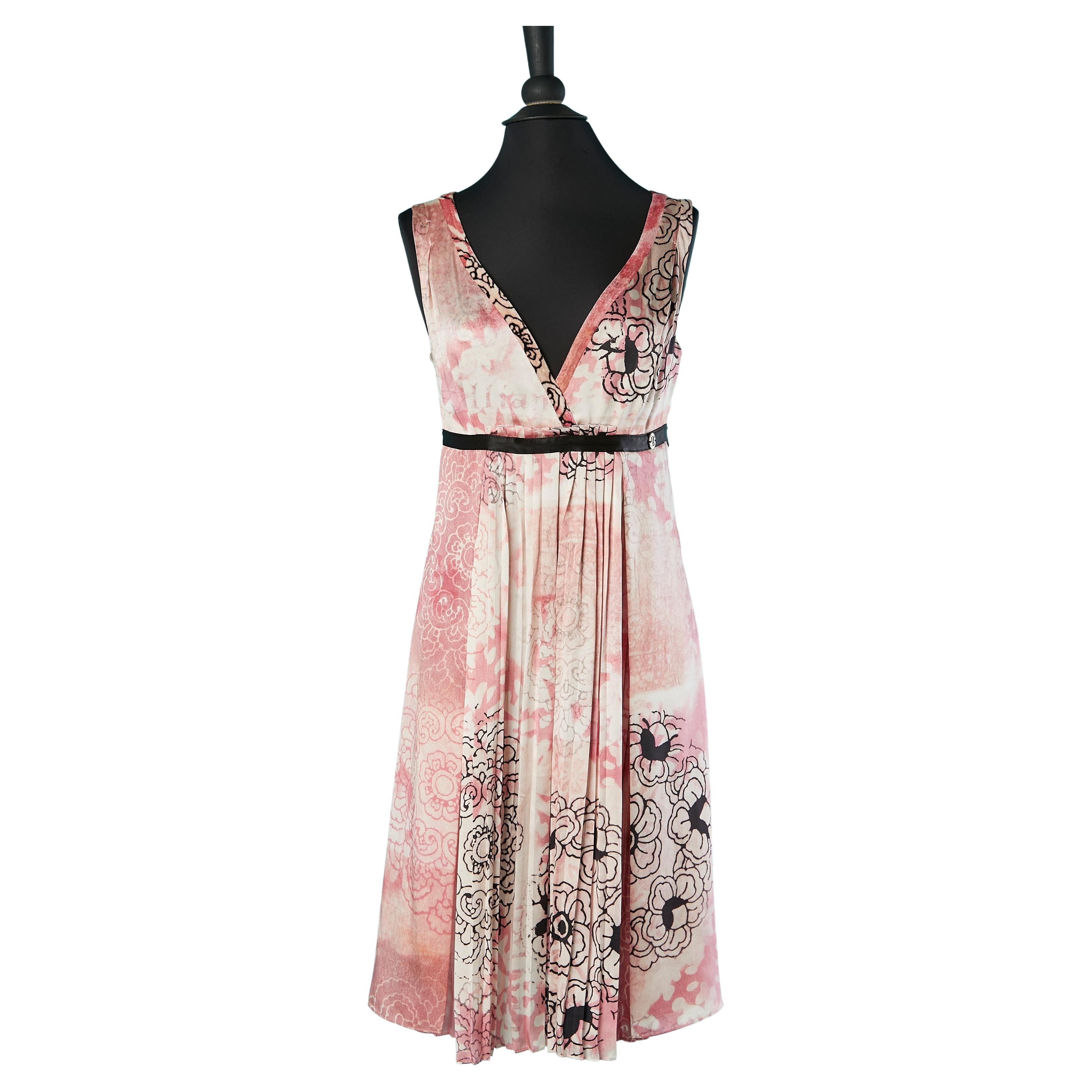 Pink and black printed silk cocktail dress Galliano  For Sale