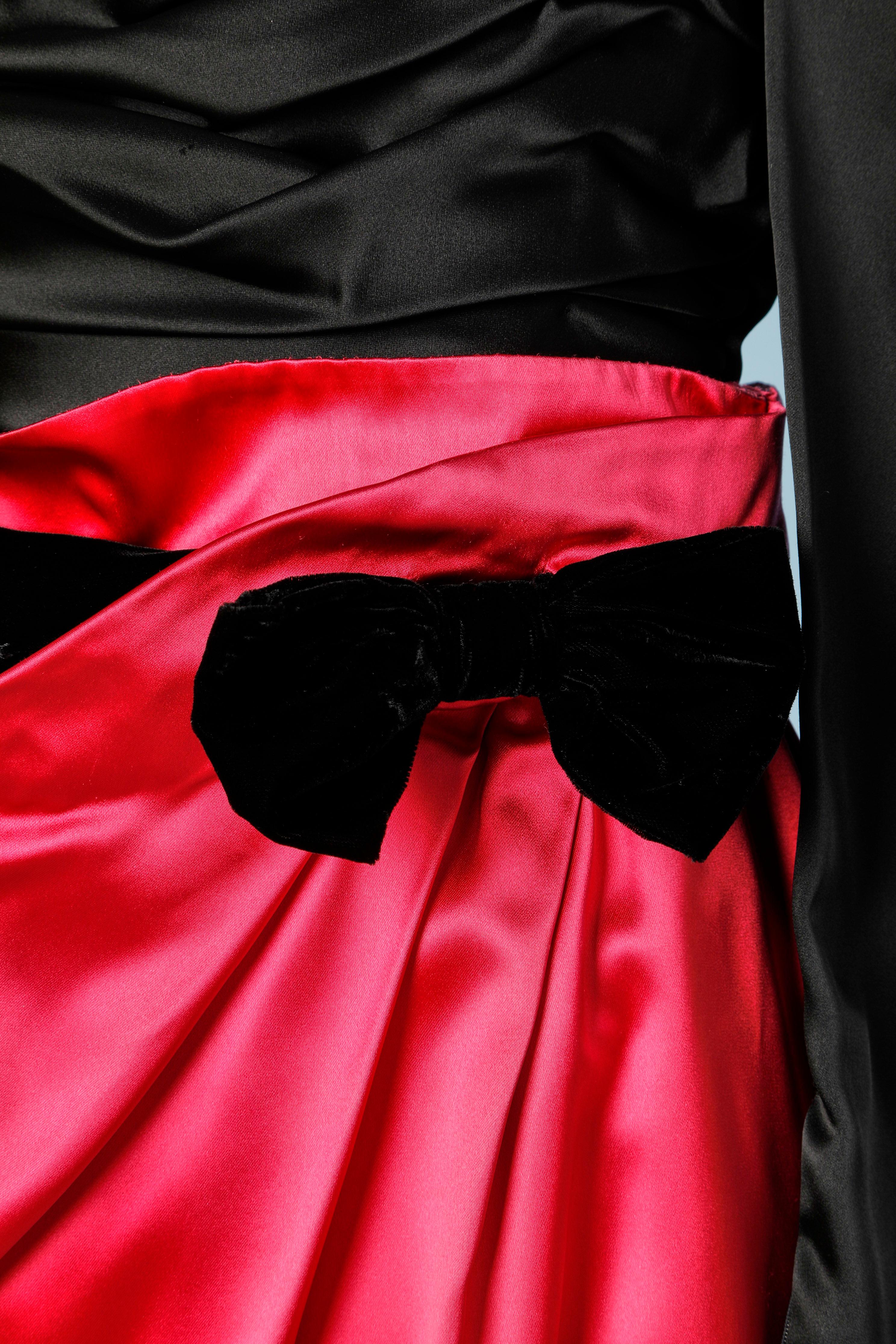 Red Pink and black satin cocktail dress Dior 2 For Sale