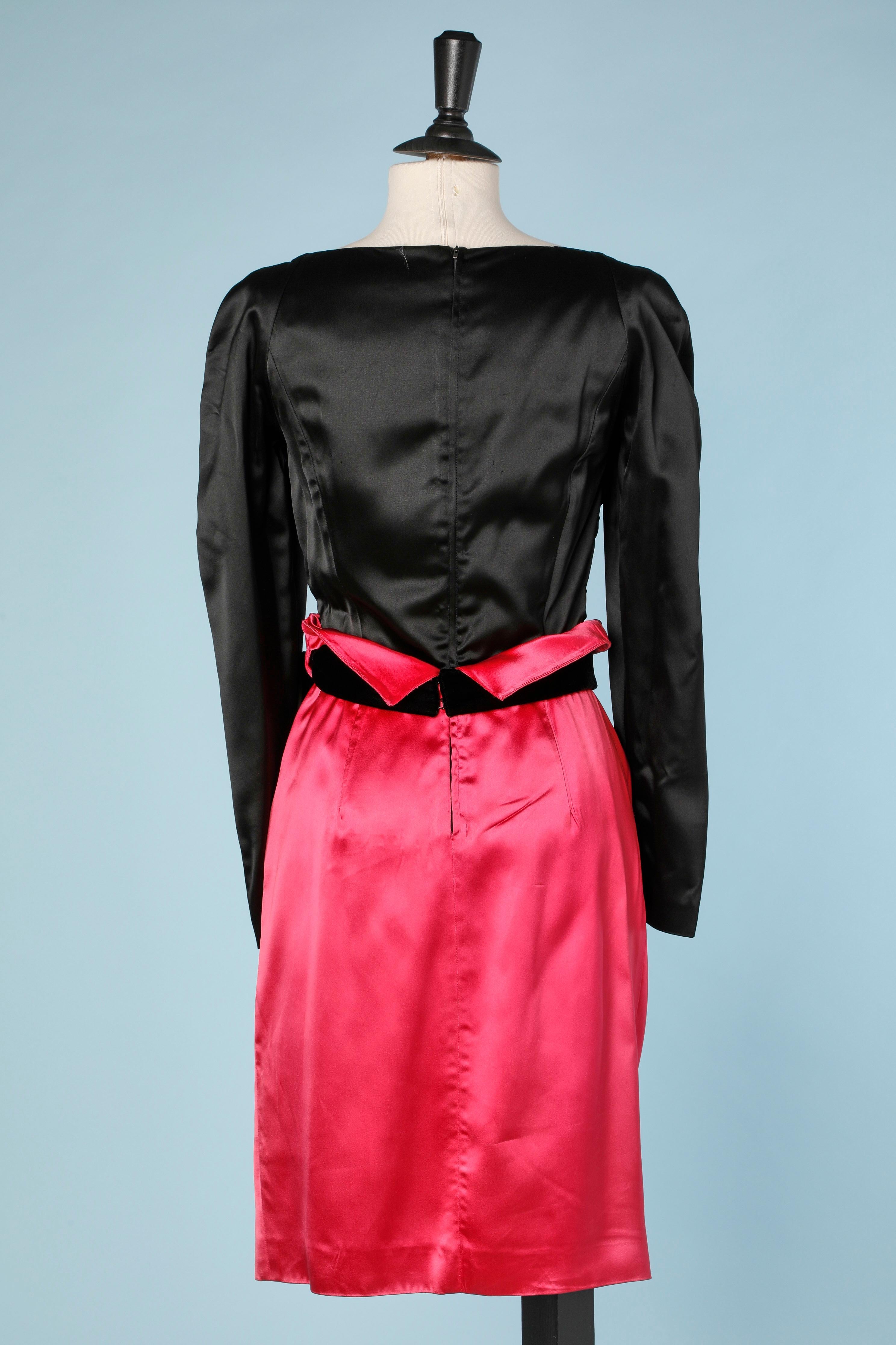 Women's Pink and black satin cocktail dress Dior 2 For Sale