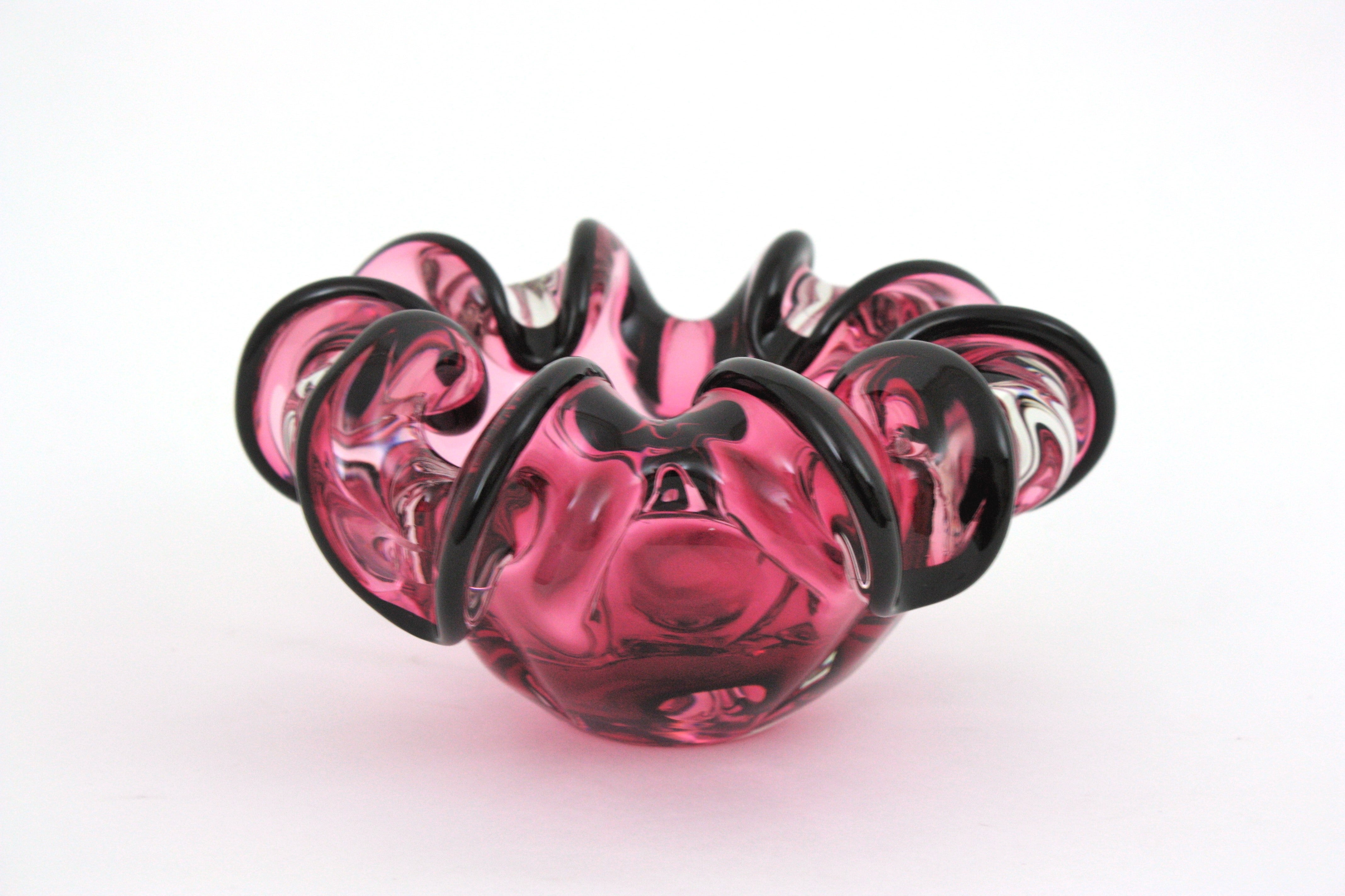 Rosa und schwarze Sommero Murano-Blumenschale aus Kunstglas, 1950er Jahre im Angebot 4