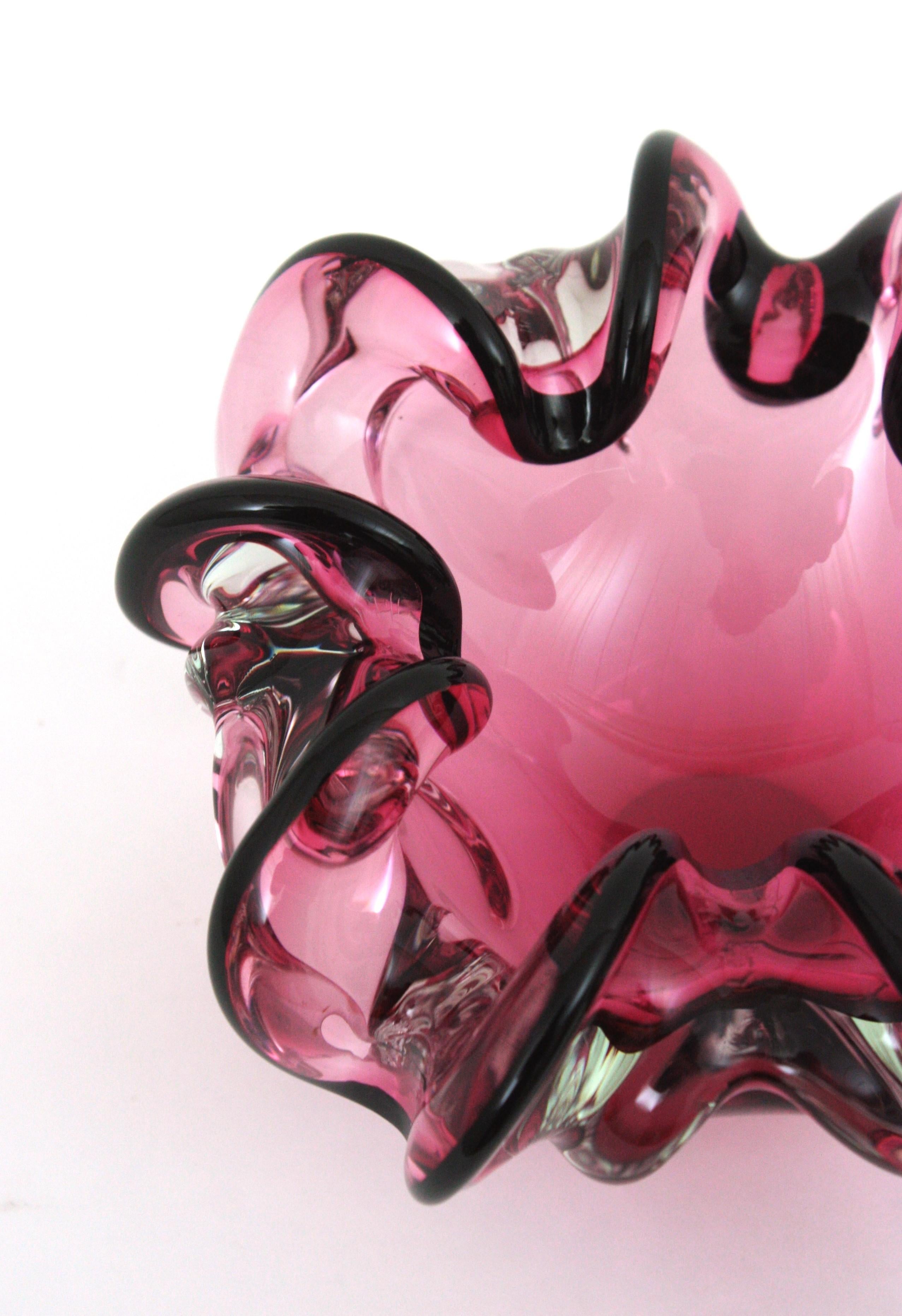 Rosa und schwarze Sommero Murano-Blumenschale aus Kunstglas, 1950er Jahre im Angebot 7