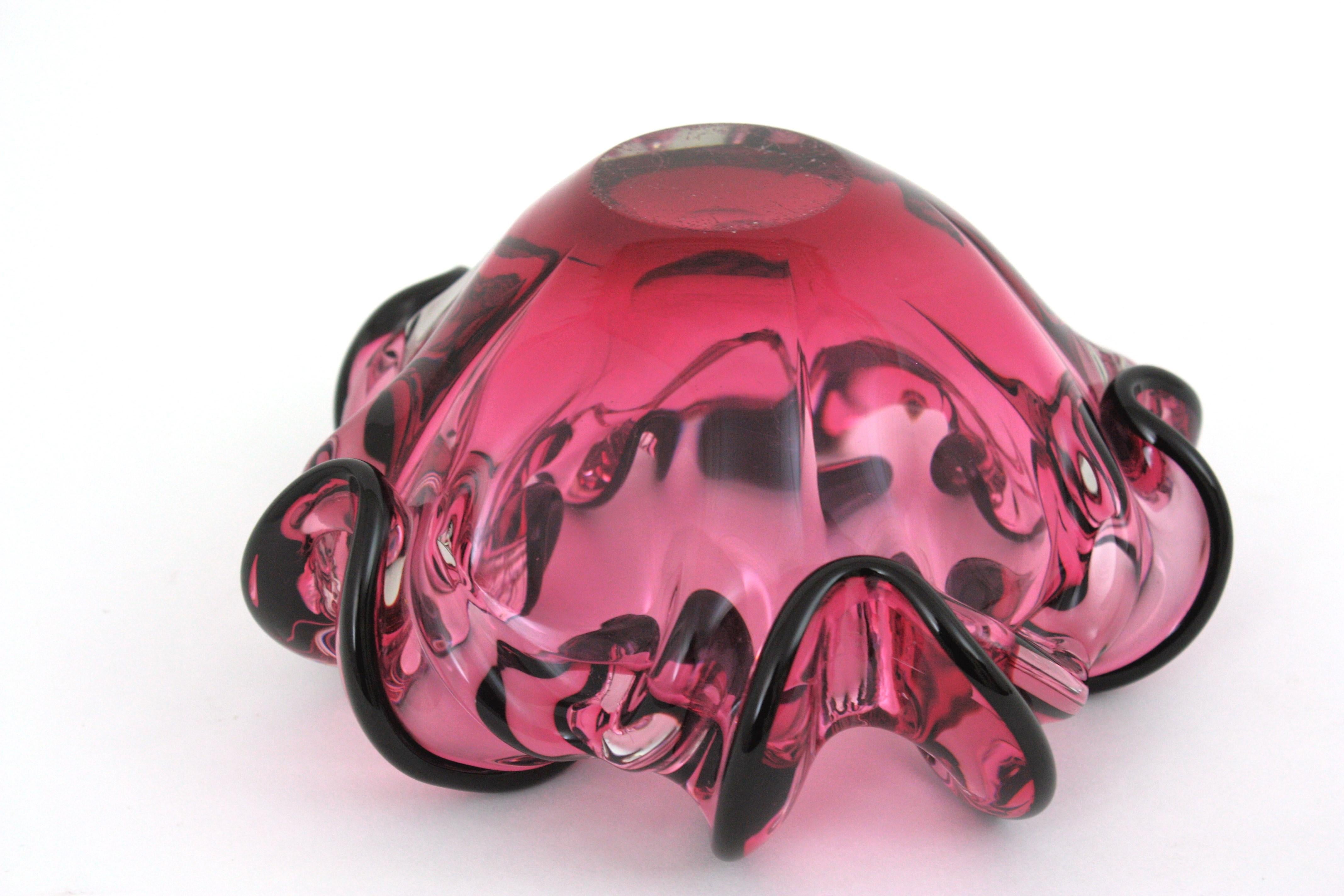 Rosa und schwarze Sommero Murano-Blumenschale aus Kunstglas, 1950er Jahre im Angebot 10