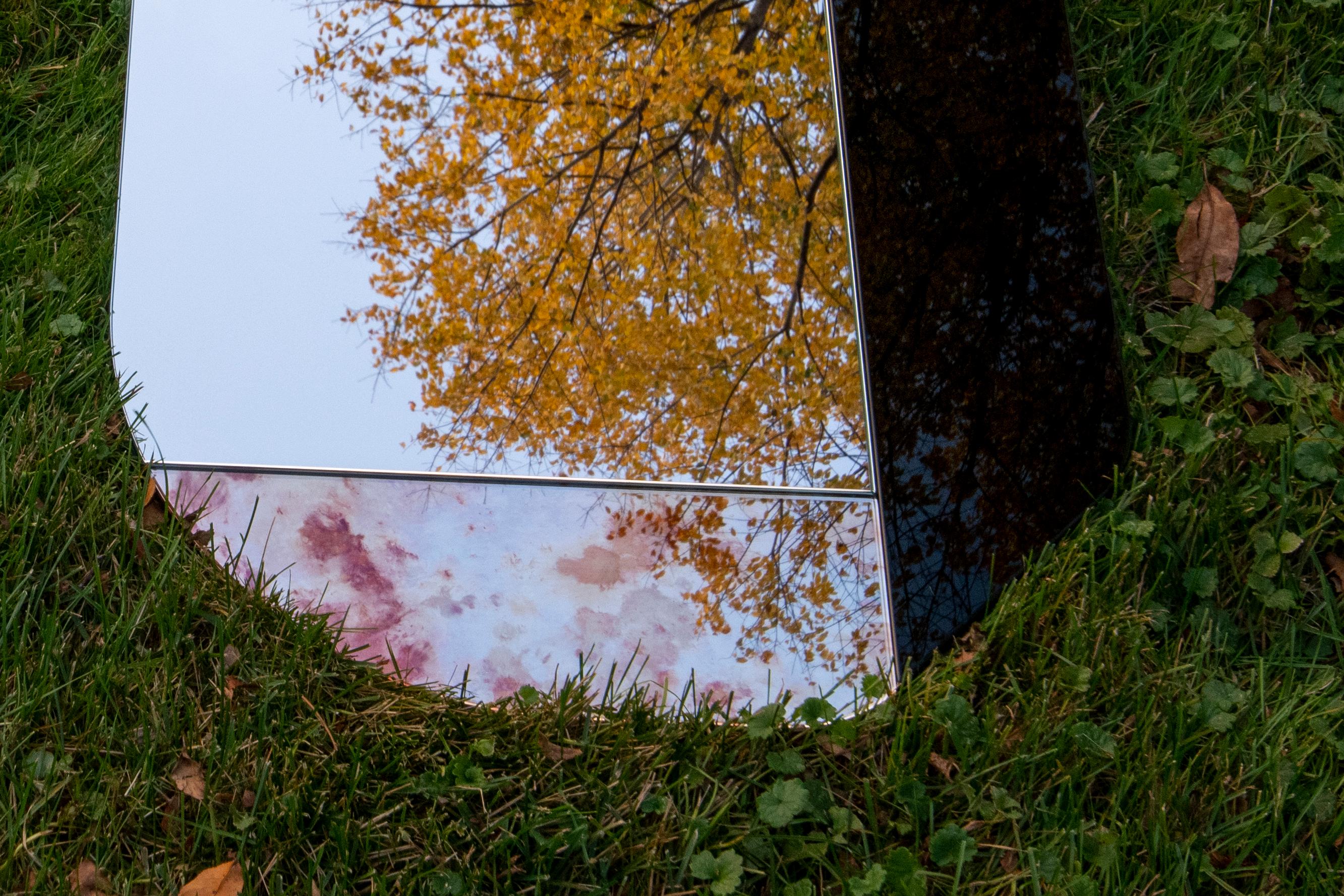 Glass Pink and Black WG.C1.B Hand-Crafted Wall Mirror For Sale