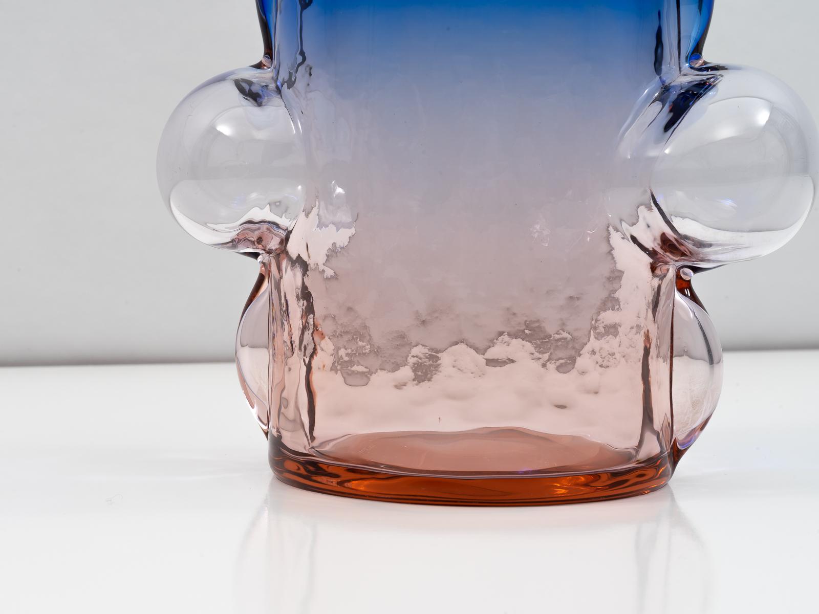 Post-Modern Pink and Blue Blown Glass Organic Vase by Toni Zuccheri for VeArt, 1988 For Sale