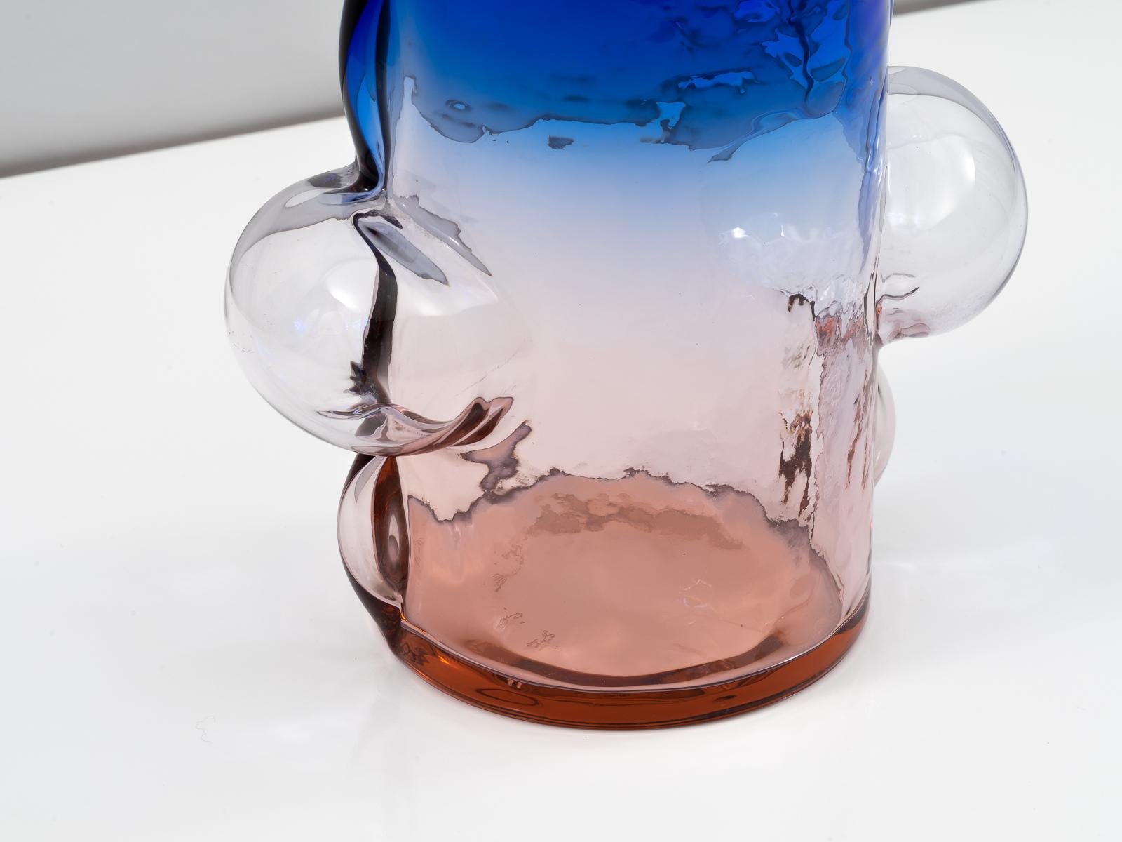 Italian Pink and Blue Blown Glass Organic Vase by Toni Zuccheri for VeArt, 1988 For Sale