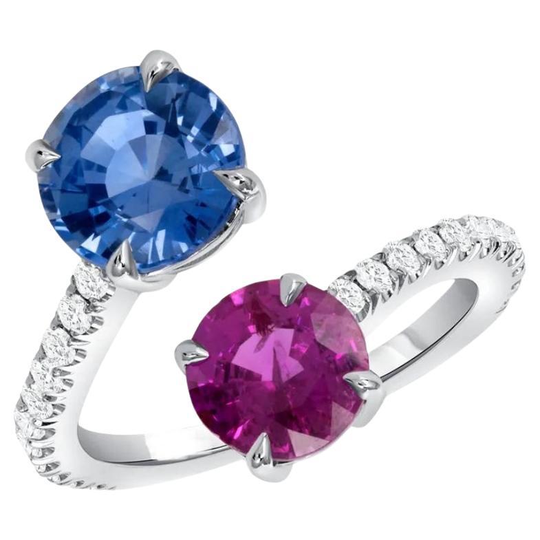4 carats, Pink and Blue Ceylon Sapphire round bypass ring. For Sale