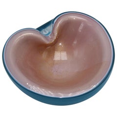 Pink and Blue Encased Murano Bowl with Gold Inclusions, circa 1950
