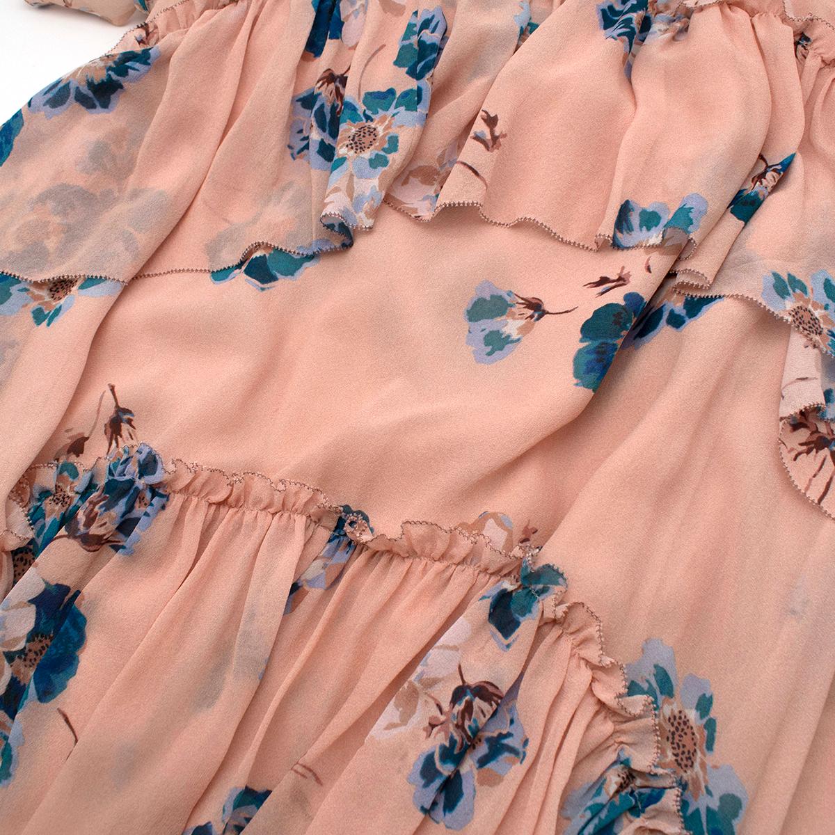 Women's Pink And Blue Floral Chiffon Halterneck Dress For Sale