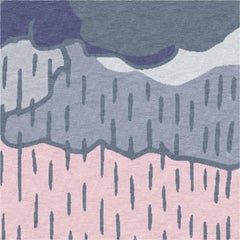 Tapis en laine noué à la main rose et bleu — Rain, tapis design minimaliste fabriqué à Ne