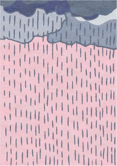 Tapis en laine noué à la main rose et bleu — Rain, tapis design minimaliste fabriqué à Ne
