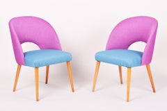 Pink and Blue Mid Century Armchairs Made in '50s Czechia, Restored Beech