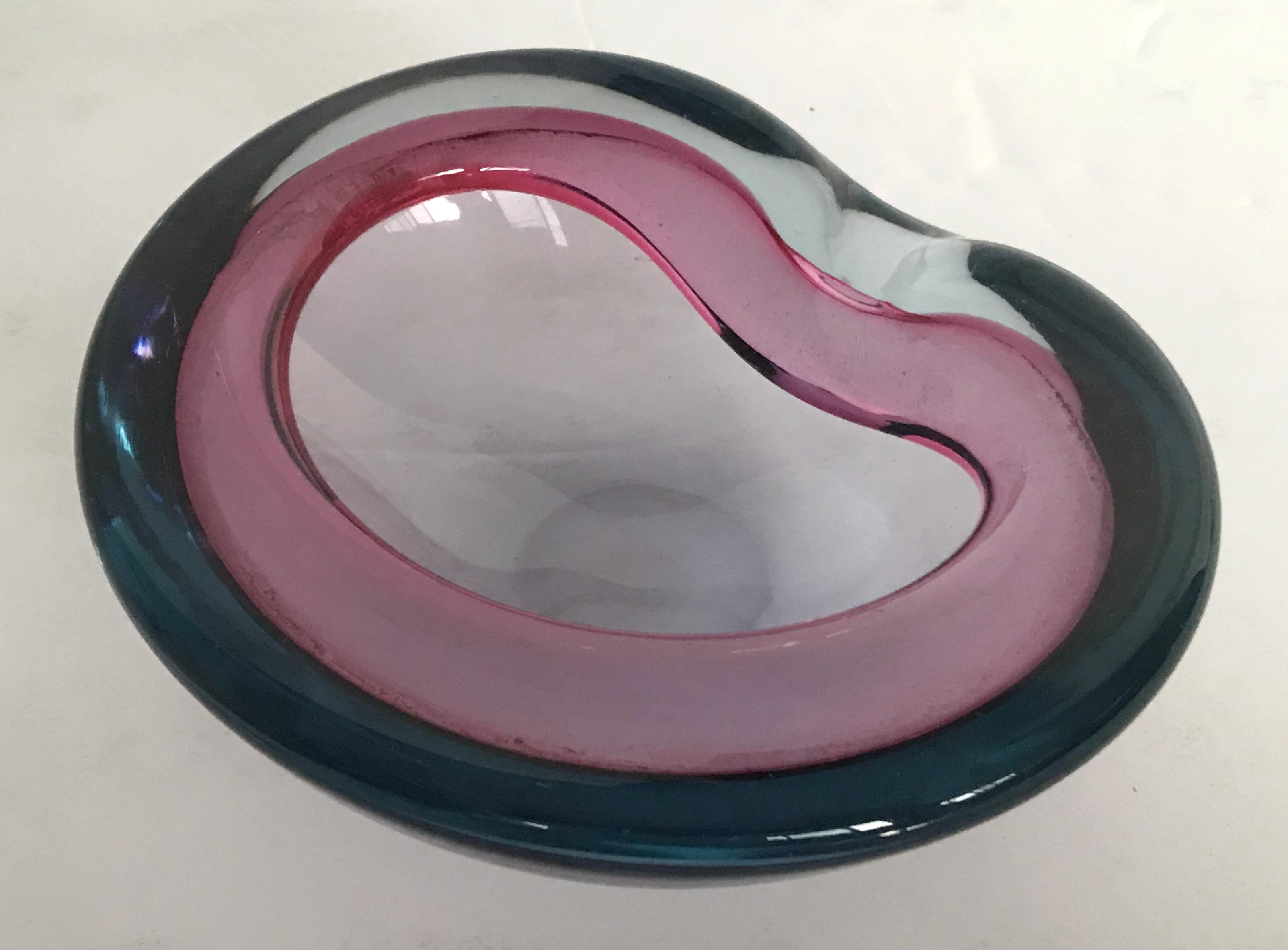 Mid-Century Modern Pink and Blue Murano Ashtray or Bowl