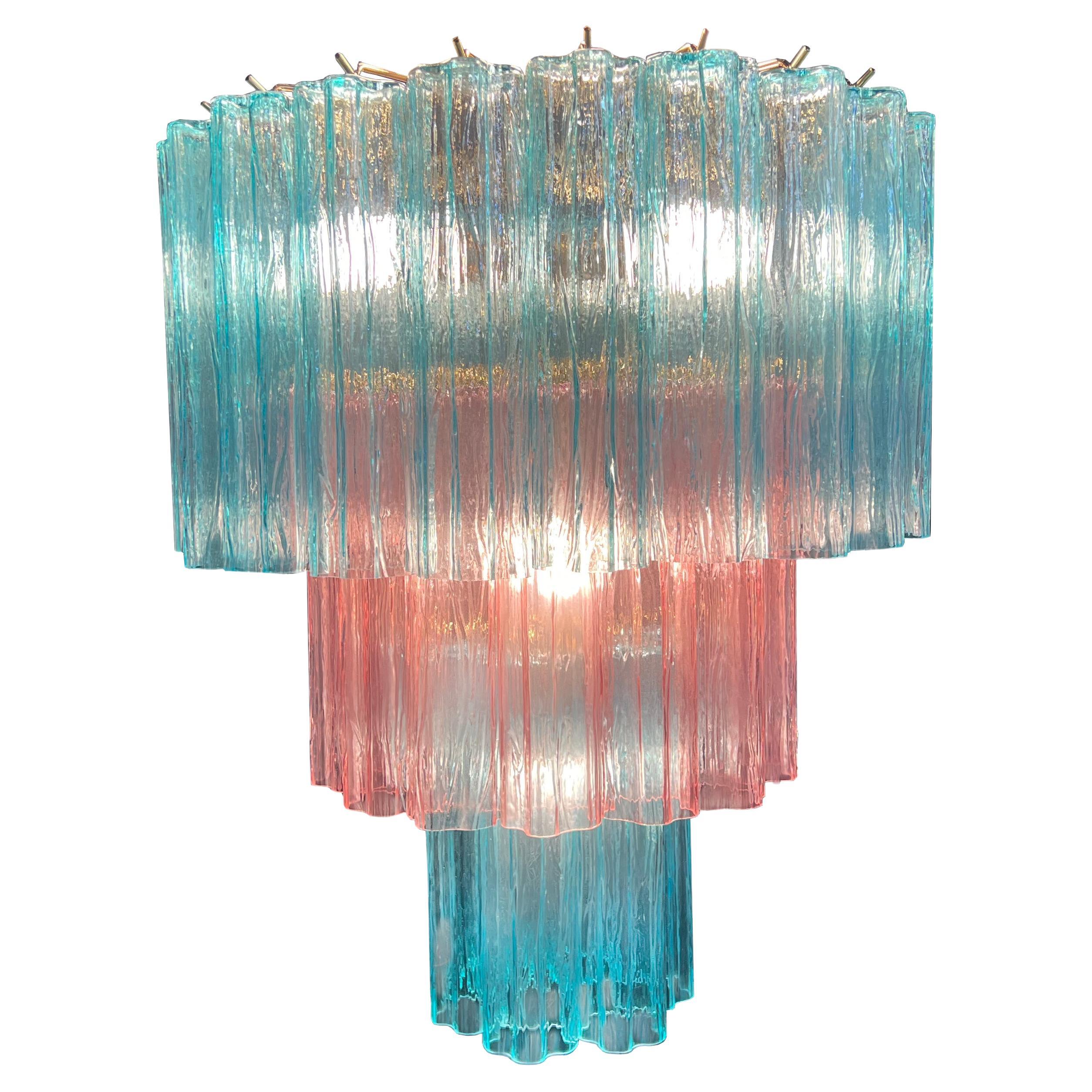 Pink and Blue Murano Chandelier by Valentina Planta For Sale