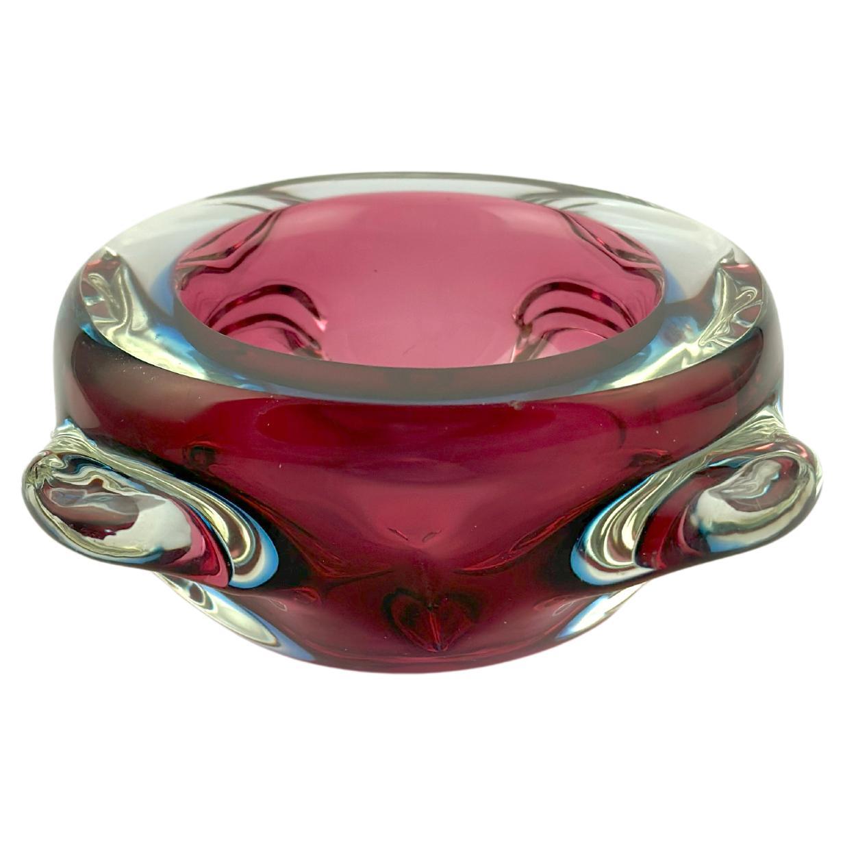 Murano Glass Pink and Blue Sommerso Bowl, Flavio Poli for Seguso, c.1970s Italy For Sale