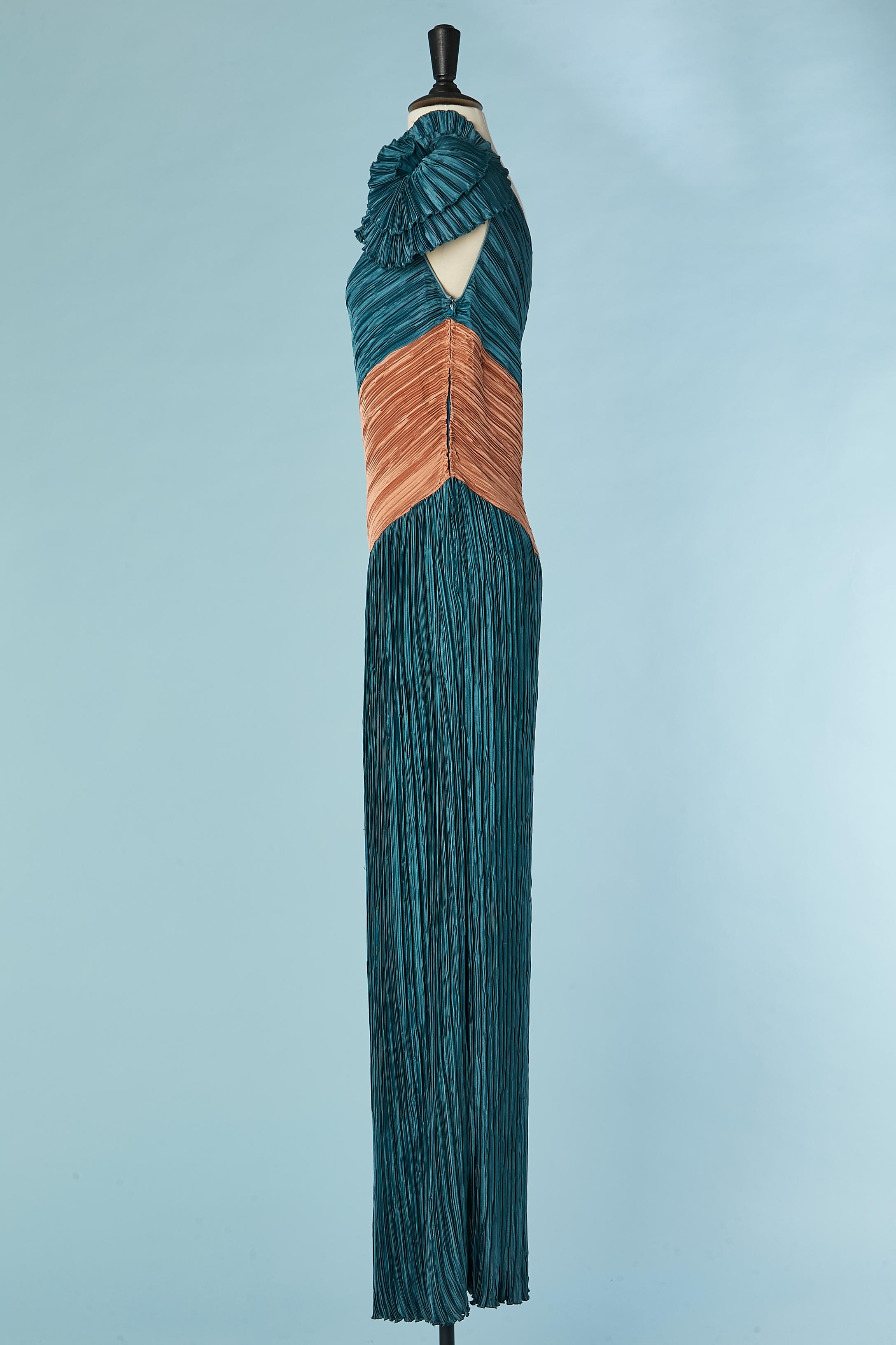 Pink and blue pleated asymmetrical evening dress Circa 1980's For Sale 1