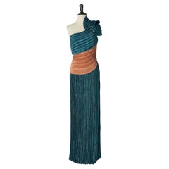 Retro Pink and blue pleated asymmetrical evening dress Circa 1980's 