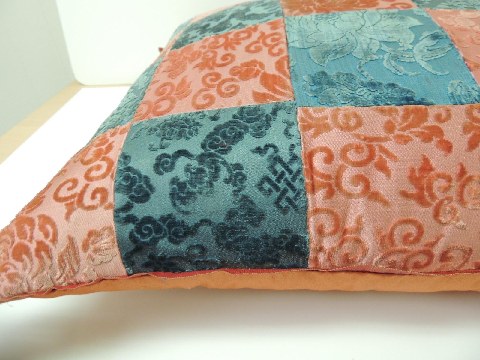 Victorian Pink and Blue Romance through the Gilded Age’s Asian Textiles Patchwork Pillow