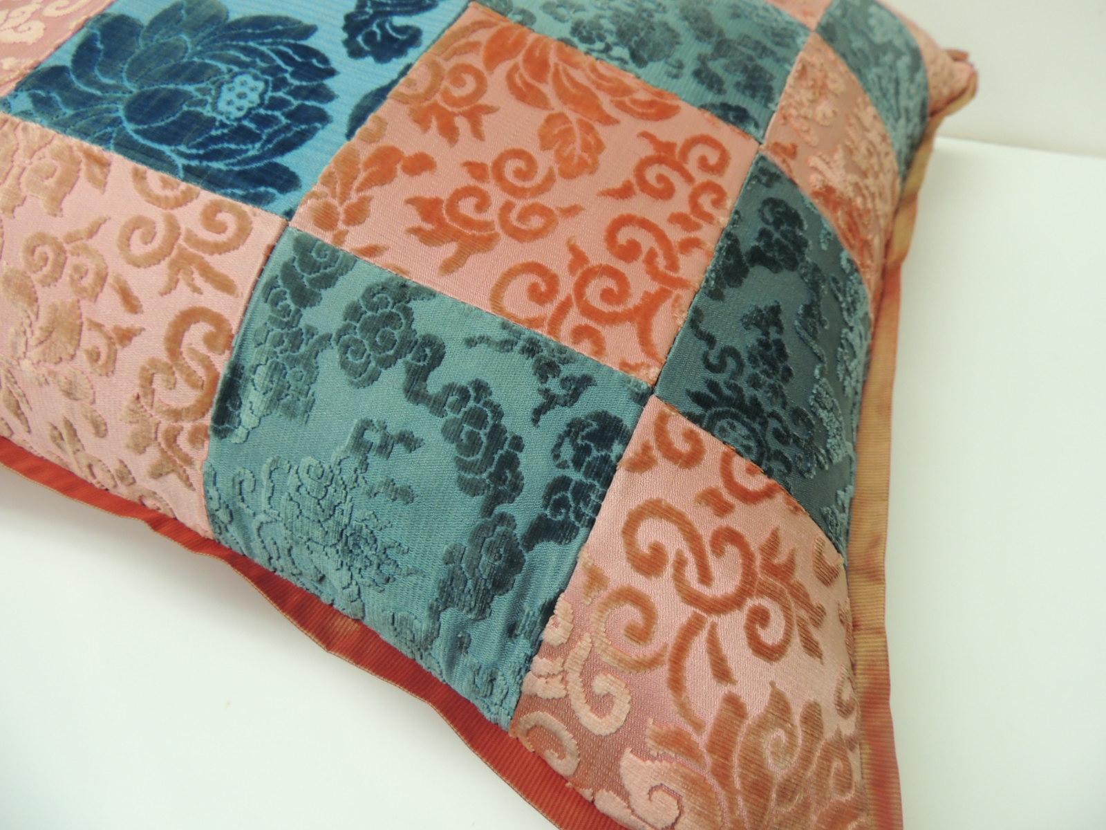 Victorian Pink and Blue Romance Through the Gilded Age’s Asian Textiles Patchwork Pillow
