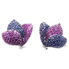 Pendientes de oro blanco de 18 quilates con zafiro rosa y azul