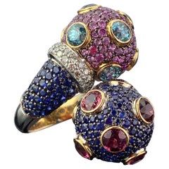 Pink and Blue Sapphire 18 Karat Gold Cocktail Ring