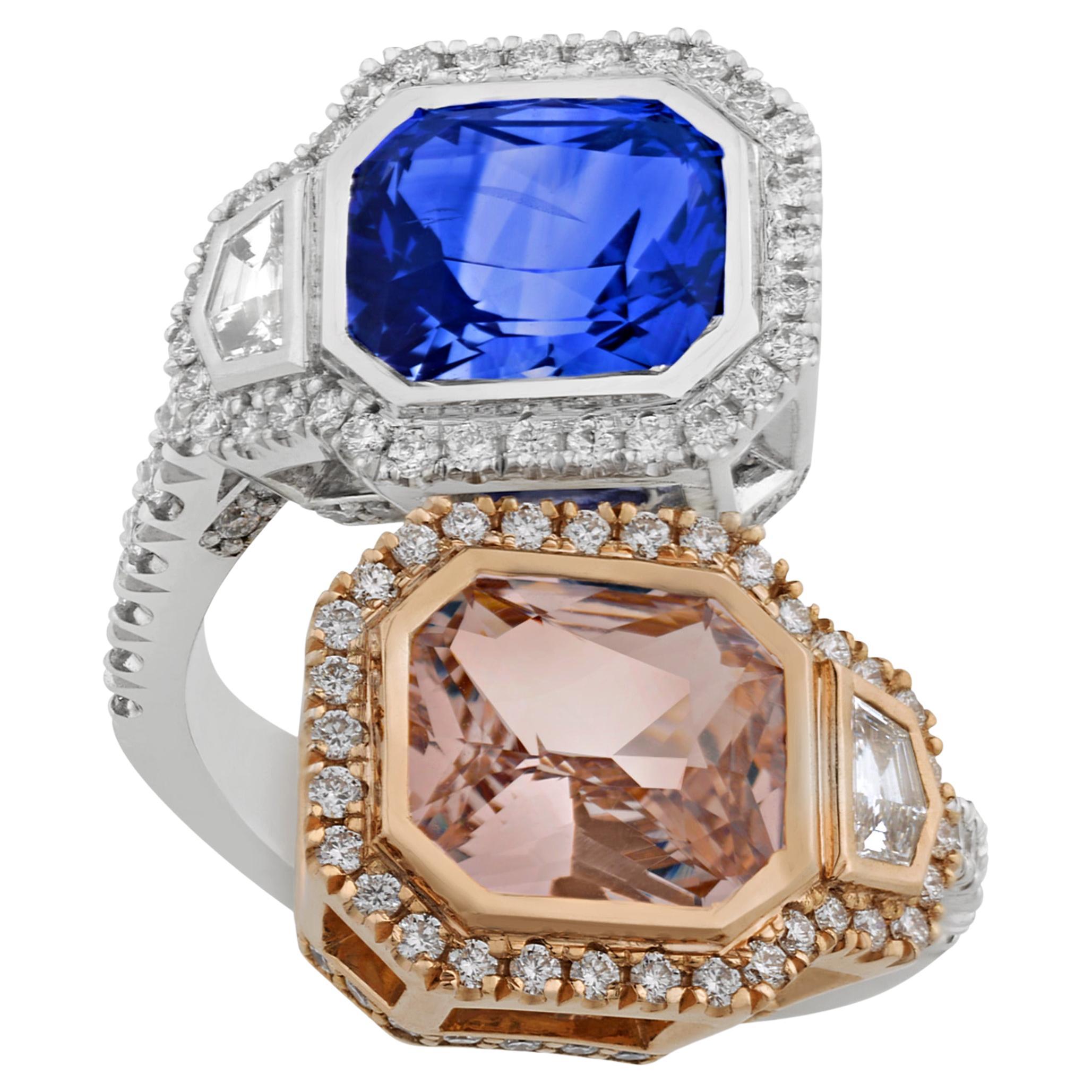 Pink and Blue Sapphire Bypass Ring