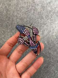 Pink and Blue Sapphire Diamond Brooch