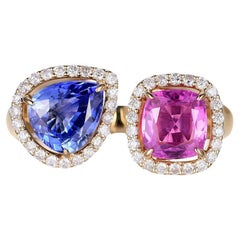 2.82Ct Pink and Blue Sapphire Diamond Toi Et Moi Ring in 18k Yellow Gold 2.82Ct Pink and Blue Sapphire Diamond Toi Et Moi Ring in 18k Yellow Gold