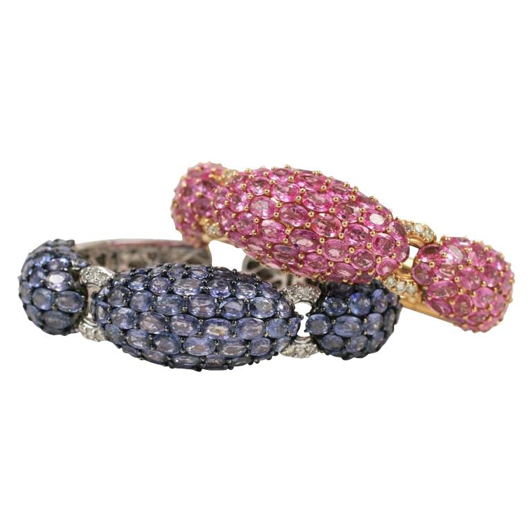 Bracelets jonc de soirée saphir rose et bleu en vente