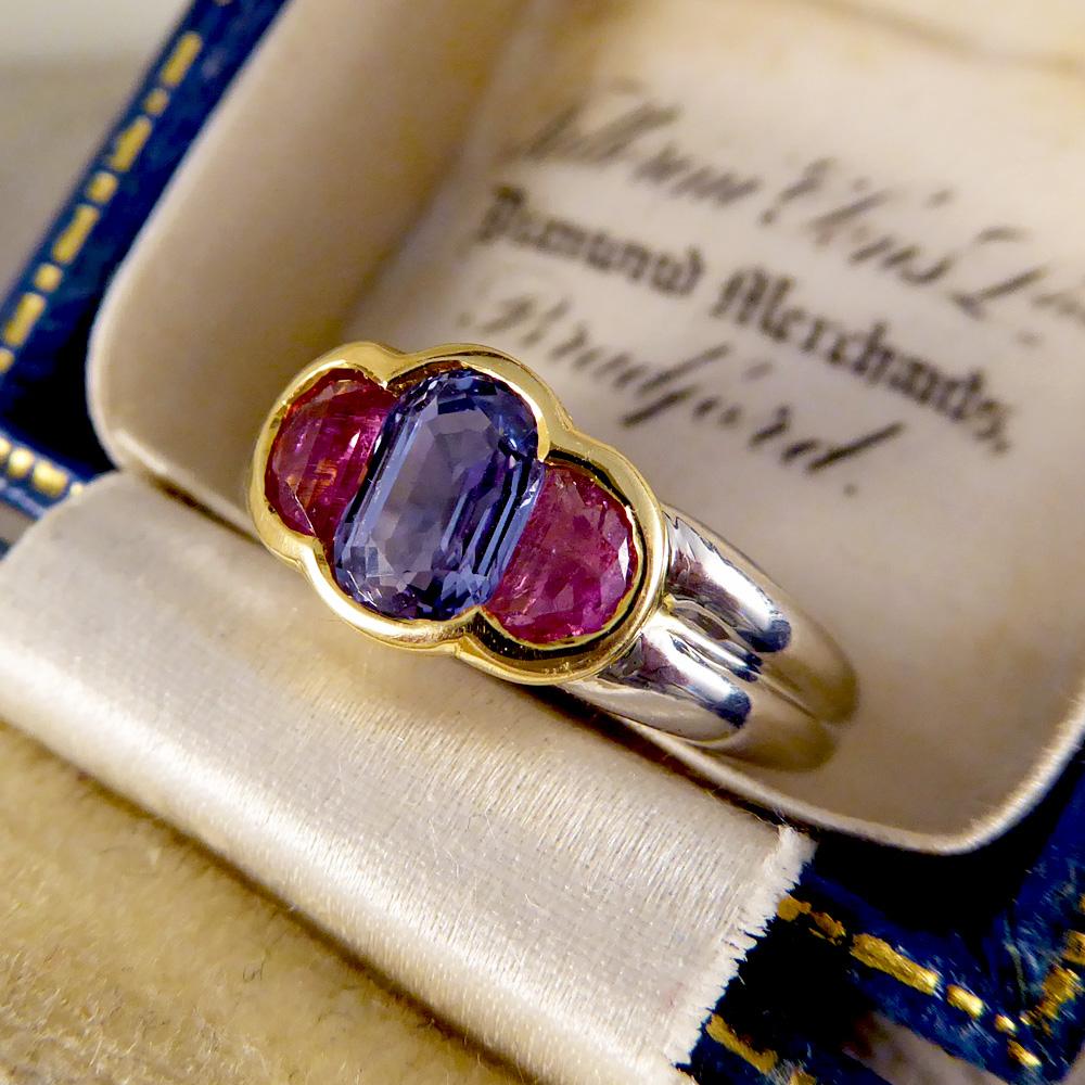 Pink and Blue Sapphire Ring Set in Platinum and 18 Carat Gold 5